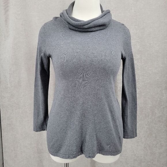 J. Jill Pure Jill Cotton Cashmere Gray Cowl Neck Sweater - Picture 2 of 12